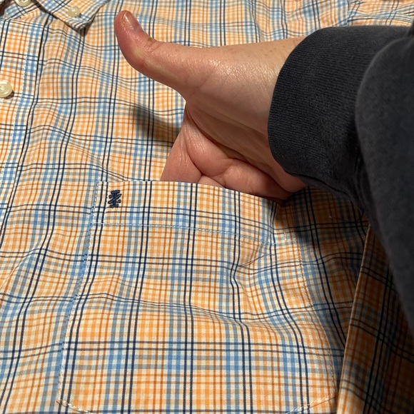 Izod Men's Button Up, Long Sleeve Blue and Orange Plaid Dress Shirt Size XLarge - Picture 7 of 10